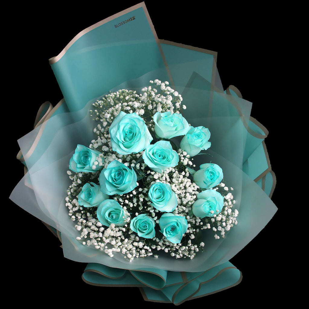 12枝 蒂芬妮藍玫瑰花束｜12 Tiffany Blue Dyeing Rose bouquet（情人節花束）
