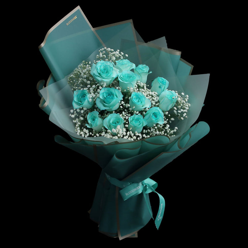 12枝 蒂芬妮藍玫瑰花束｜12 Tiffany Blue Dyeing Rose bouquet（520花束）