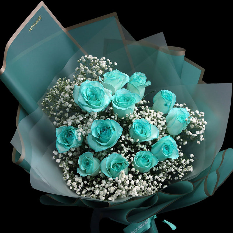 12枝 蒂芬妮藍玫瑰花束｜12 Tiffany Blue Dyeing Rose bouquet（520花束）