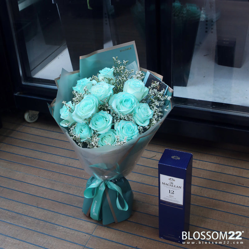 12枝 蒂芬妮藍玫瑰花束｜12 Tiffany Blue Dyeing Rose bouquet