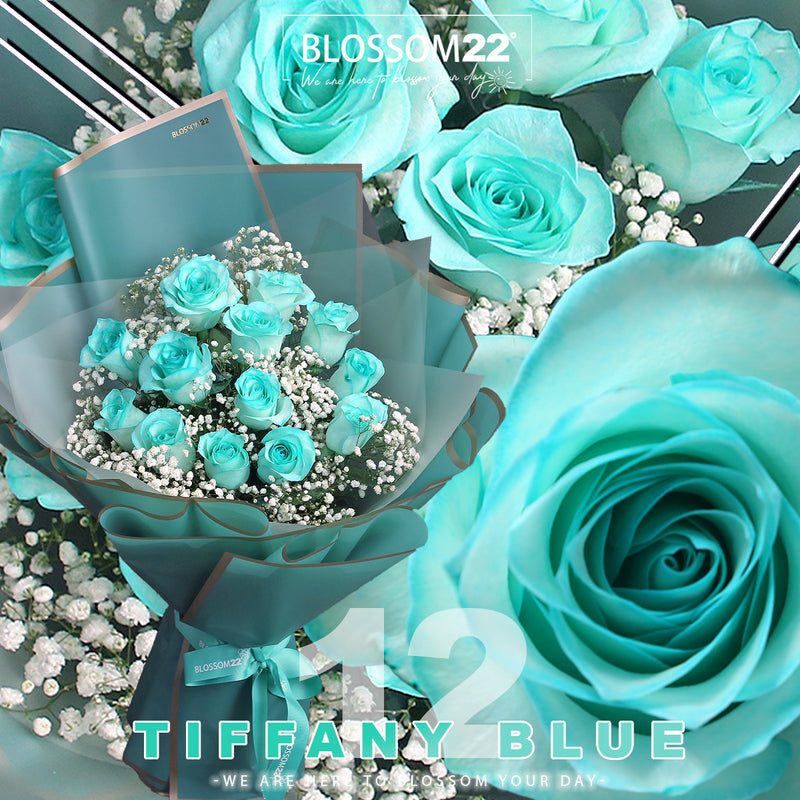 12枝 蒂芬妮藍玫瑰花束｜12 Tiffany Blue Dyeing Rose bouquet