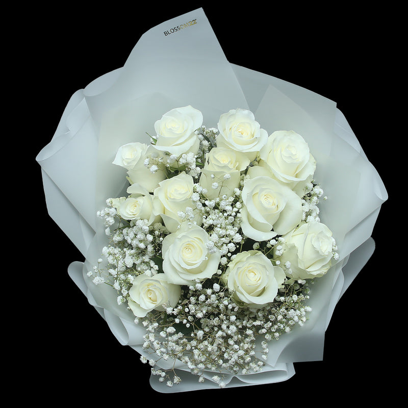 12枝 白玫瑰鮮花束｜12 White Roses Bouquet