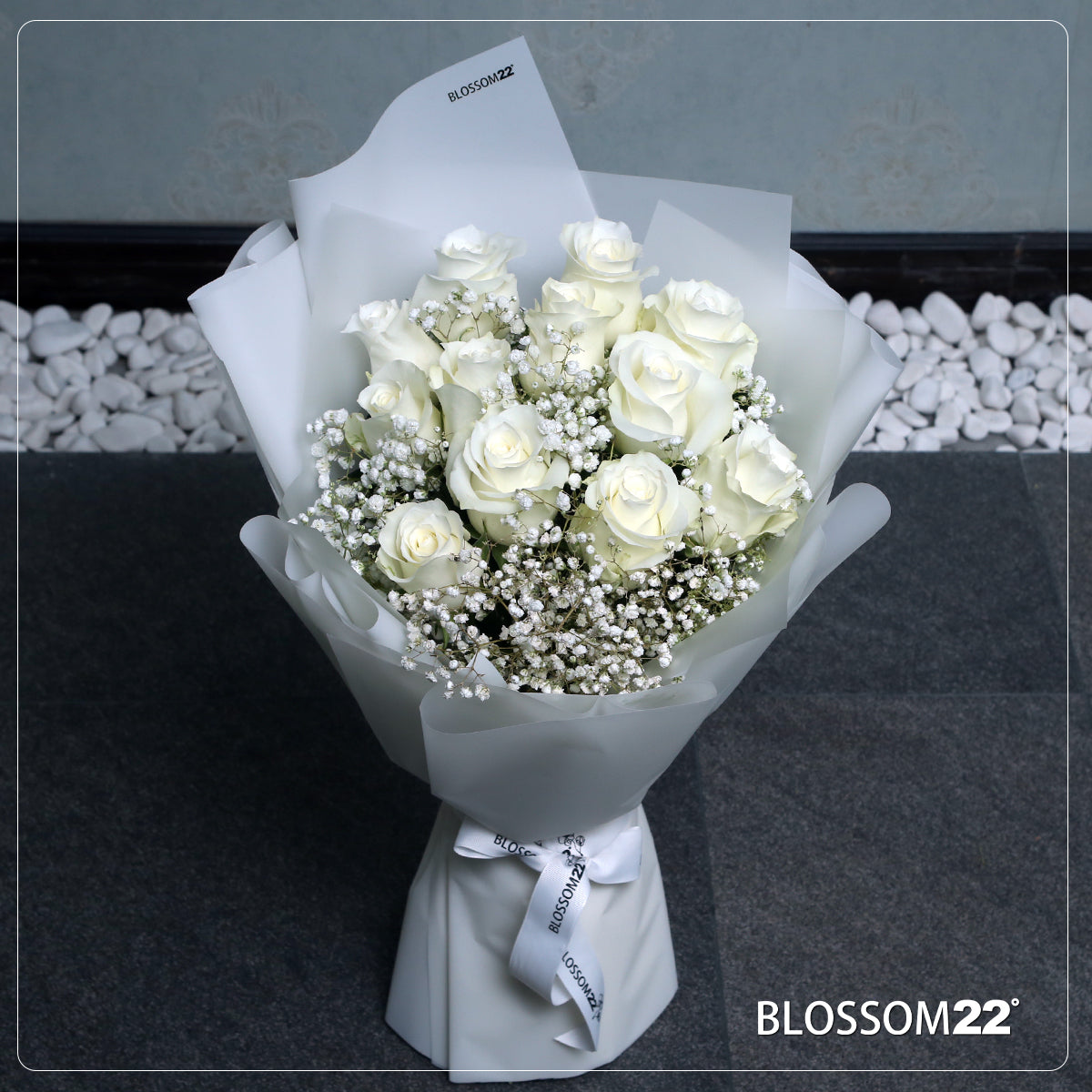 12枝 白玫瑰鮮花束｜12 White Roses Bouquet