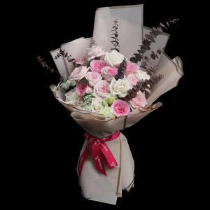 19枝 混合粉色庭園玫瑰及桔梗花束｜19 Mixed Pink Garden Rose ＆ Eustoma (Whole Garden)