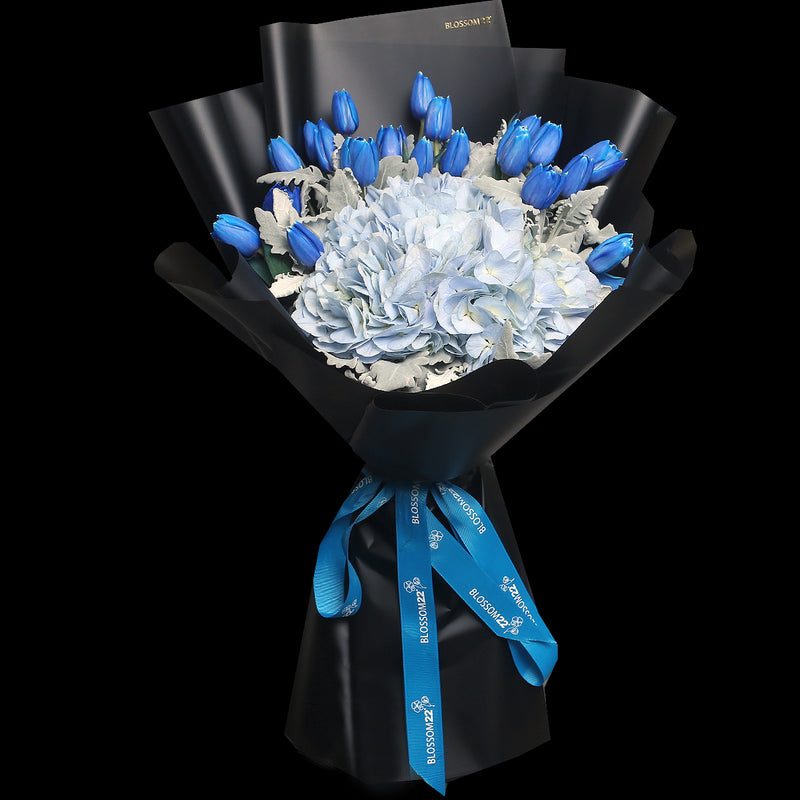 19枝藍色鬱金香繡球花束 ｜19 Blue Tulips Hydrangea Bouquet