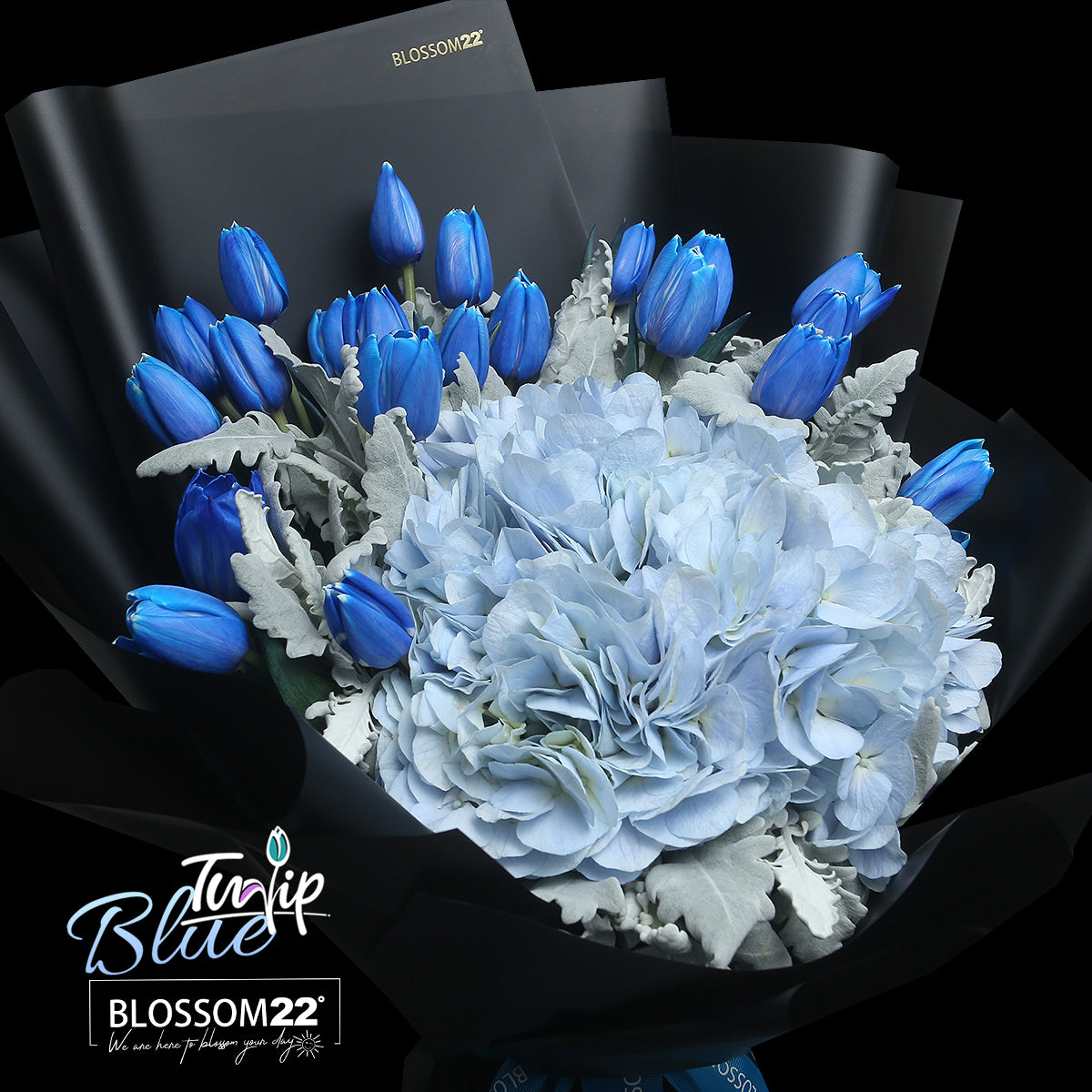 19枝藍色鬱金香繡球花束 ｜19 Blue Tulips Hydrangea Bouquet