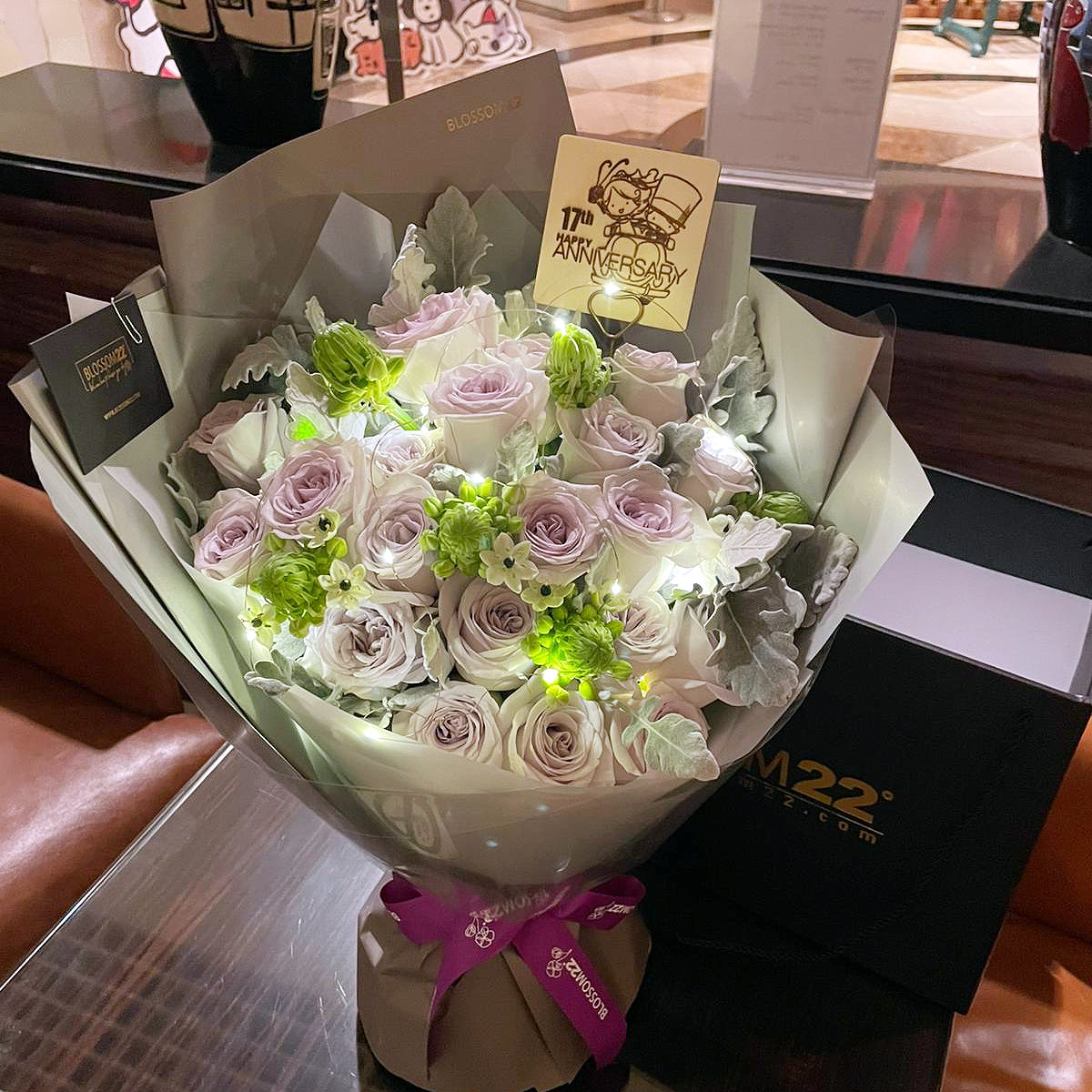 19枝 灰紫玫瑰花束 ｜19 Grey Purple Rose bouquet (Ocean Heart)