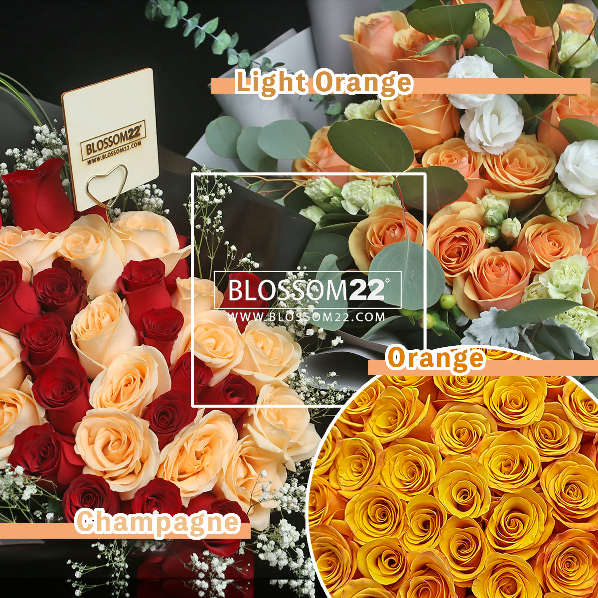 19枝 粉橙玫瑰花瓶禮盒｜19 Light Orange Roses Vase Boxset (Diwella)