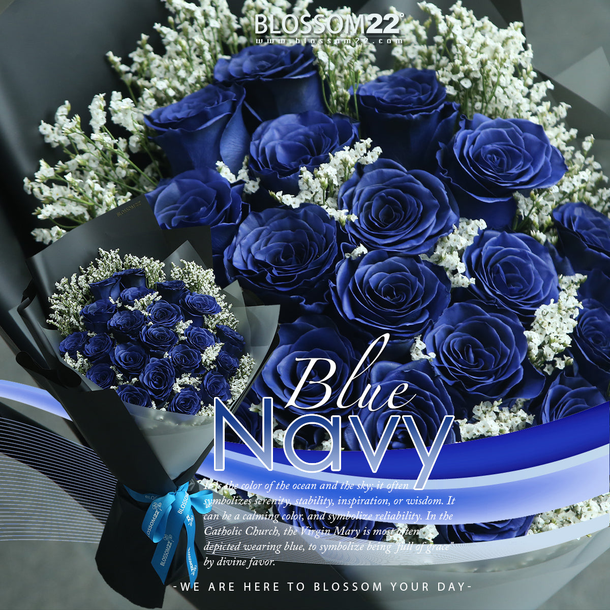 19枝 貴族藍玫瑰花束｜19 Navy Blue Dyeing Rose bouquet