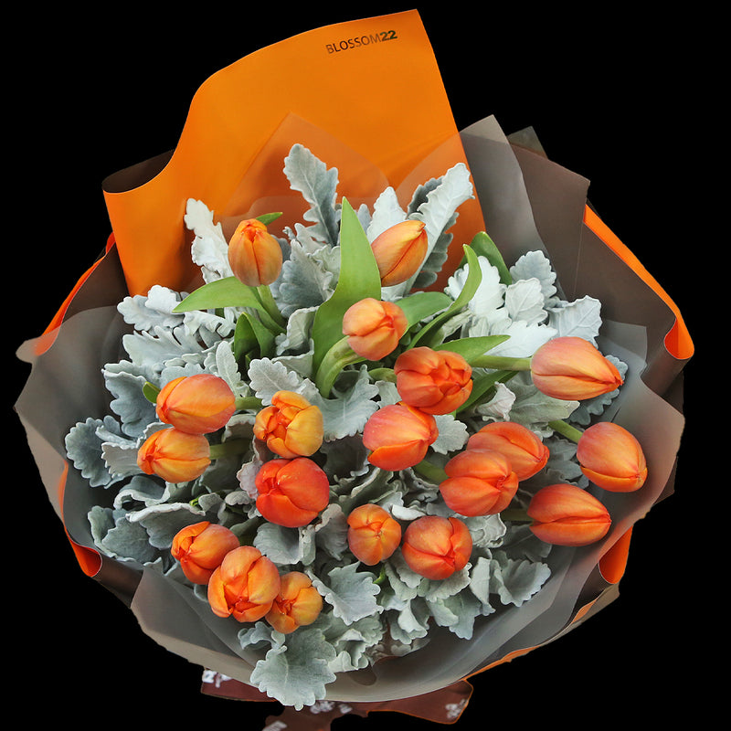 19枝 橙色鬱金香花束 ｜19 Orange Tulips Bouquet（情人節花束）