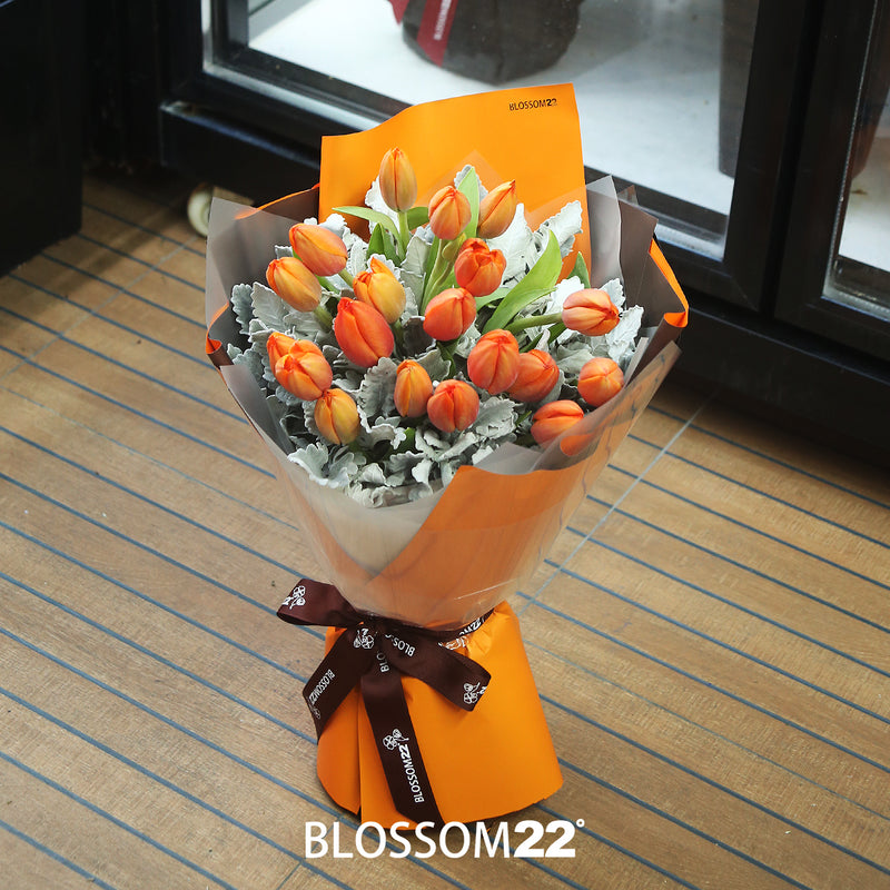 19枝 橙色鬱金香花束 ｜19 Orange Tulips Bouquet (Orange Road）