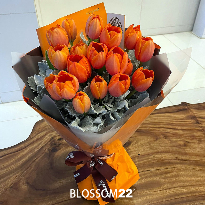 19枝 橙色鬱金香花束 ｜19 Orange Tulips Bouquet (Orange Road）