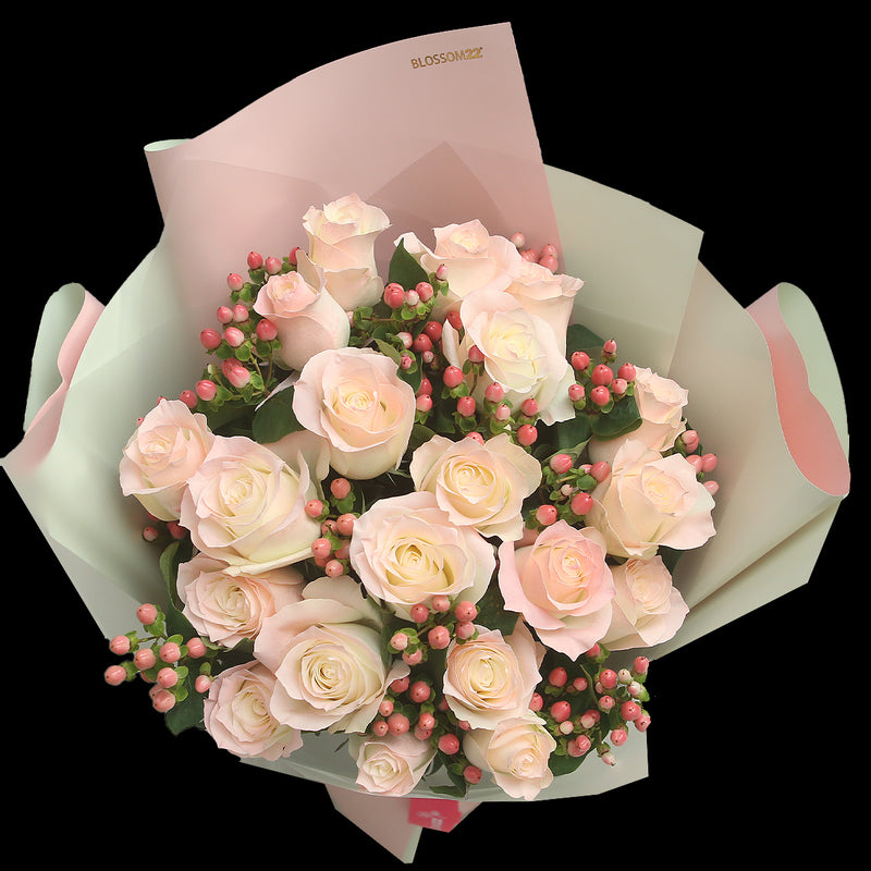 19枝 水粉玫瑰花束｜19 Pale Pink Dyeing Rose Bouquet (胭脂 RoseSakura)