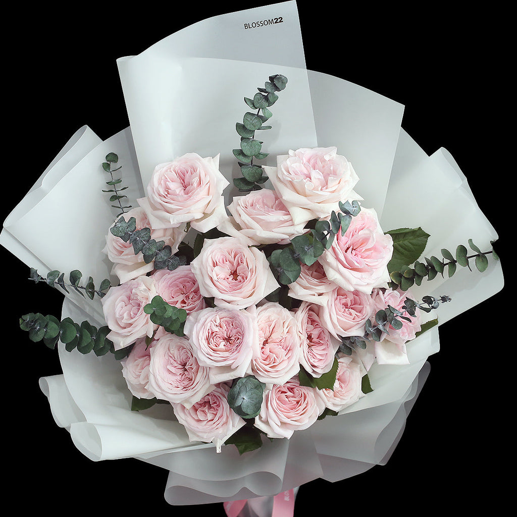 19枝 肯亞粉荔枝香水庭園玫瑰求婚花束｜19 Kenya Pink O'Hara Garden Rose (母親節花束)