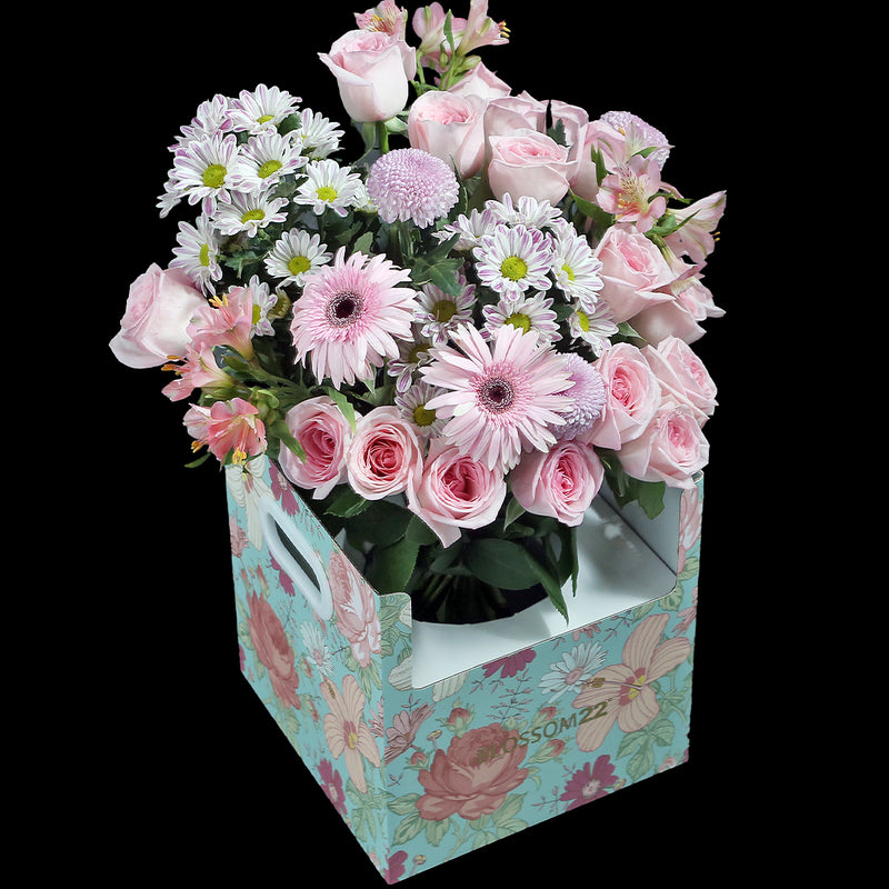 19枝 淺粉庭園玫瑰水仙百合非洲菊花束｜19 Pink O'Hara Peruvian Lily Barberton daisy bouquet
