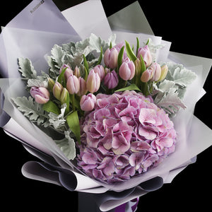 19枝 淺紫鬱金香及繡球｜19 Light Purple Tulips ＆ Hydrangea