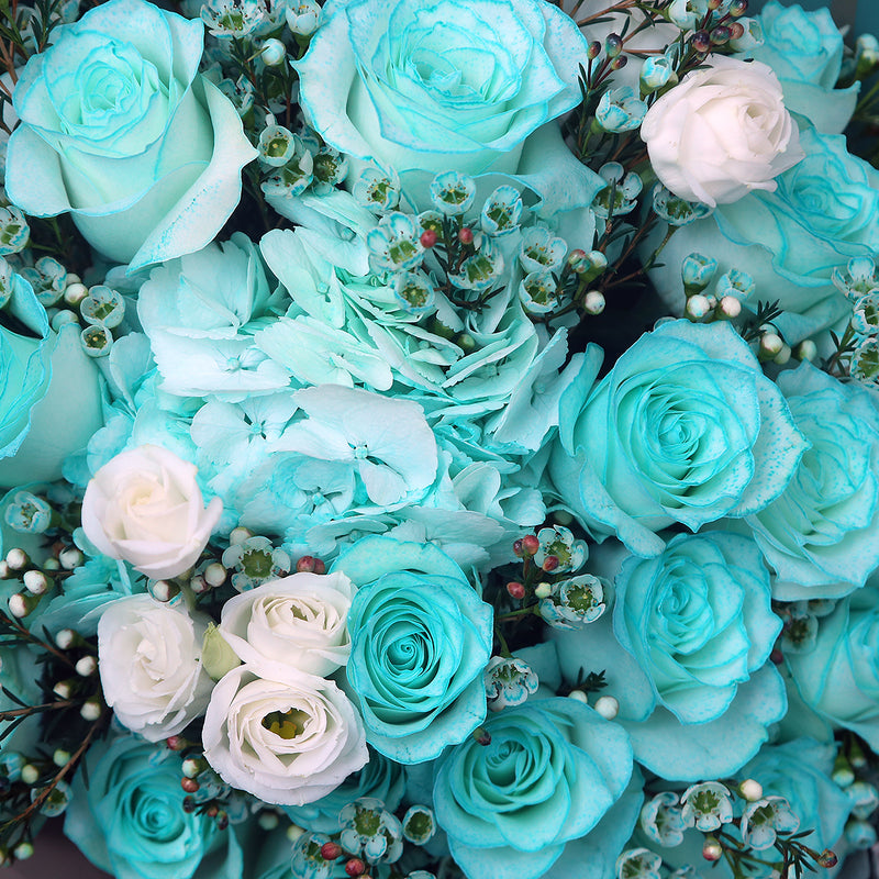 19枝 蒂芬妮玫瑰繡球蠟梅花束 ｜19 Tiffany Blue Rose Hydrangea Wax Flower bouquet (Tiffany Blue Combo)