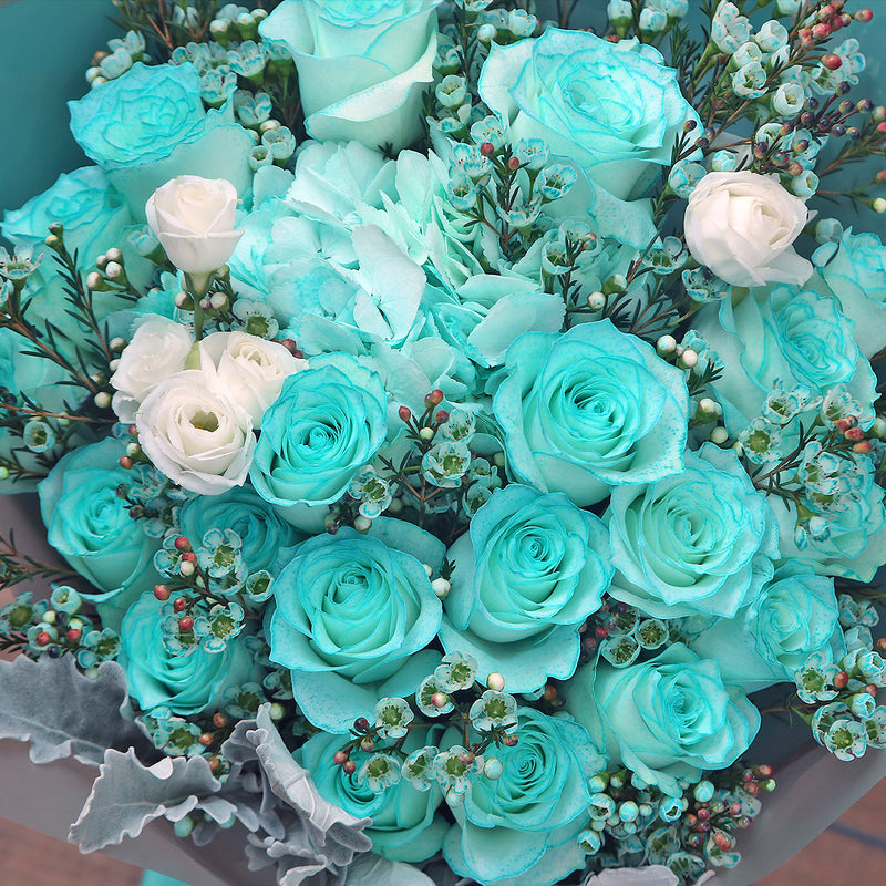 19枝 蒂芬妮玫瑰繡球蠟梅花束 ｜19 Tiffany Blue Rose Hydrangea Wax Flower bouquet (Tiffany Blue Combo)