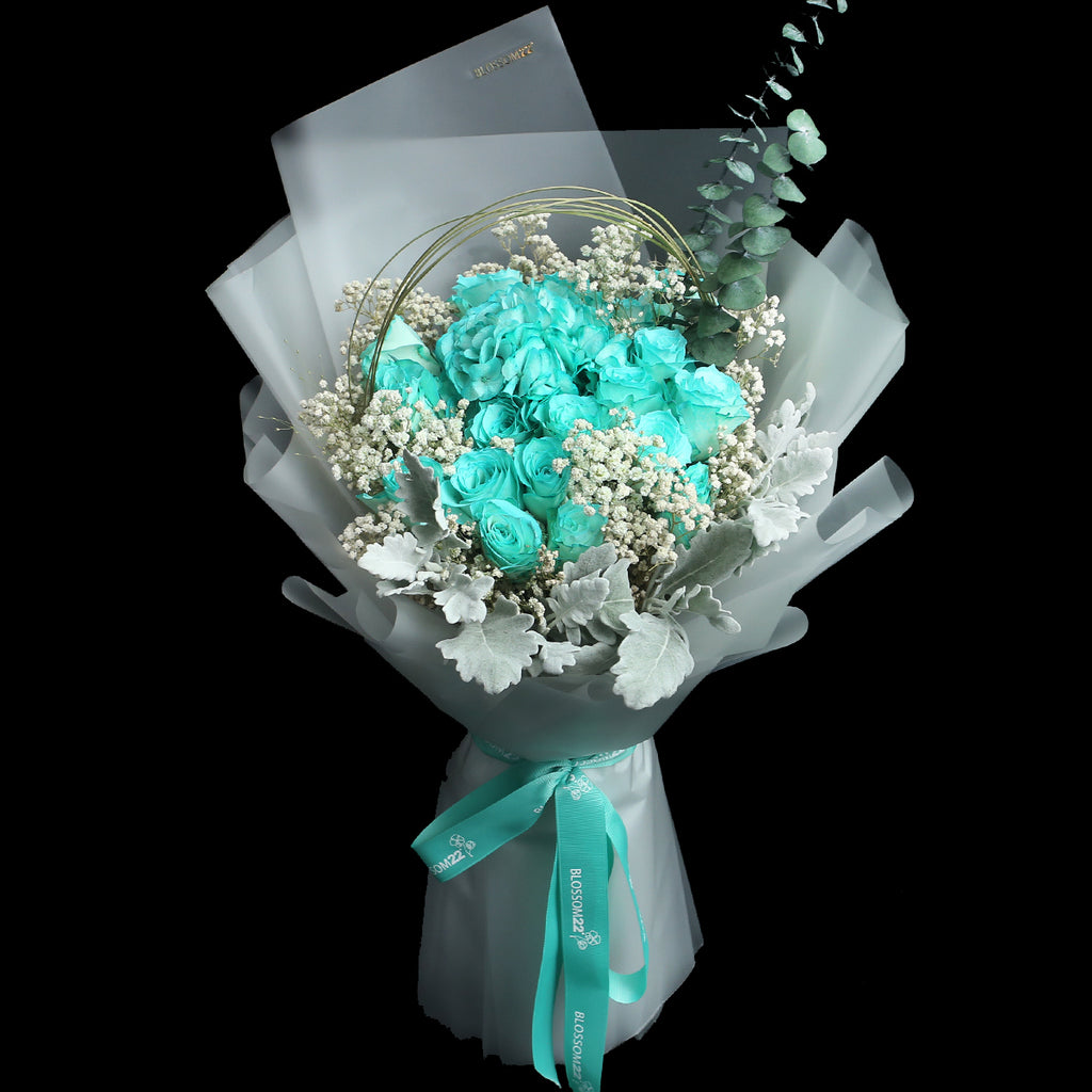 19枝 蒂芬妮玫瑰繡球花束 ｜19 Tiffany Blue Roses Hydrangea Bouquet