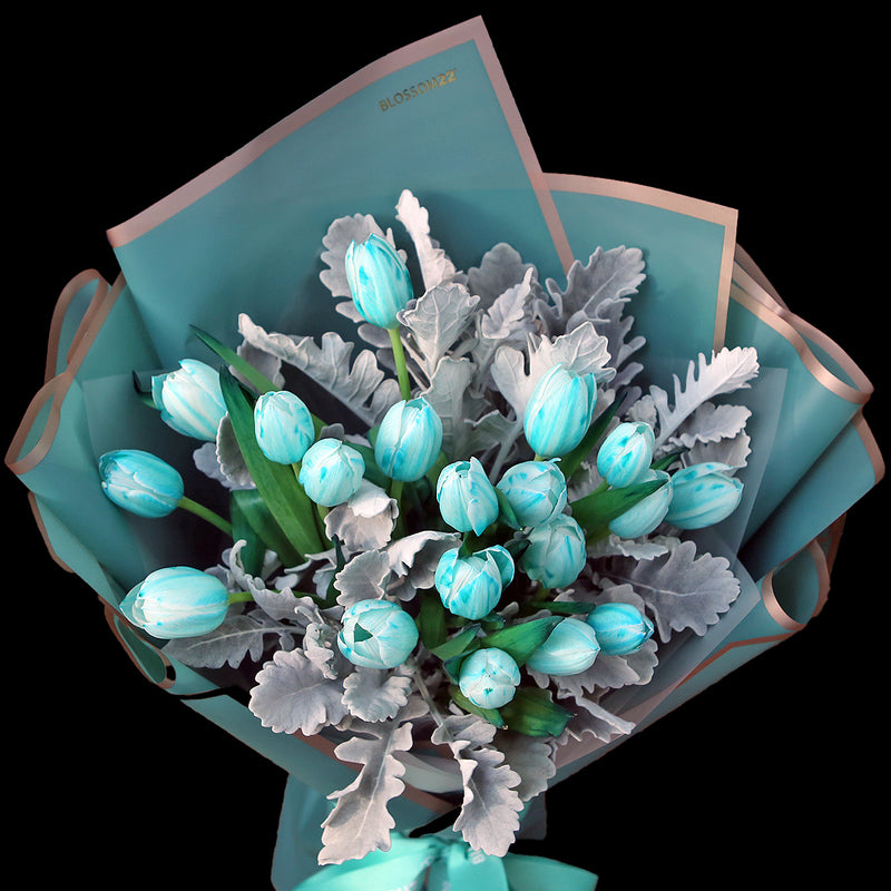 19枝 蒂芬妮鬱金香花束 ｜19Tiffany Blue dyed Tulips Bouquet