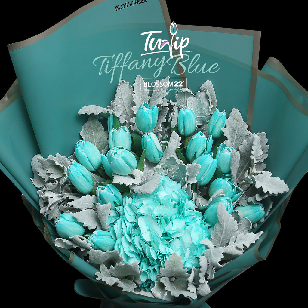 19枝 蒂芬妮鬱金香繡球花束 ｜19 Tiffany Blue Tulips Hydrangea Bouquet (情人節花束)