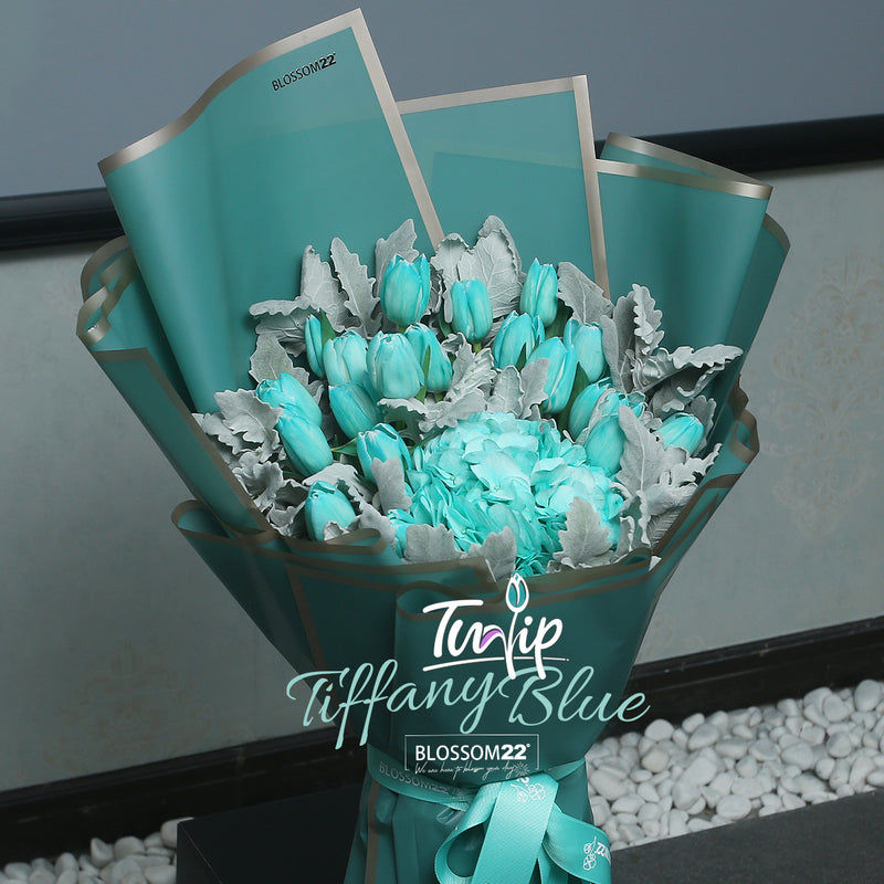 19枝 蒂芬妮鬱金香繡球花束 ｜19 Tiffany Blue Tulips Hydrangea Bouquet