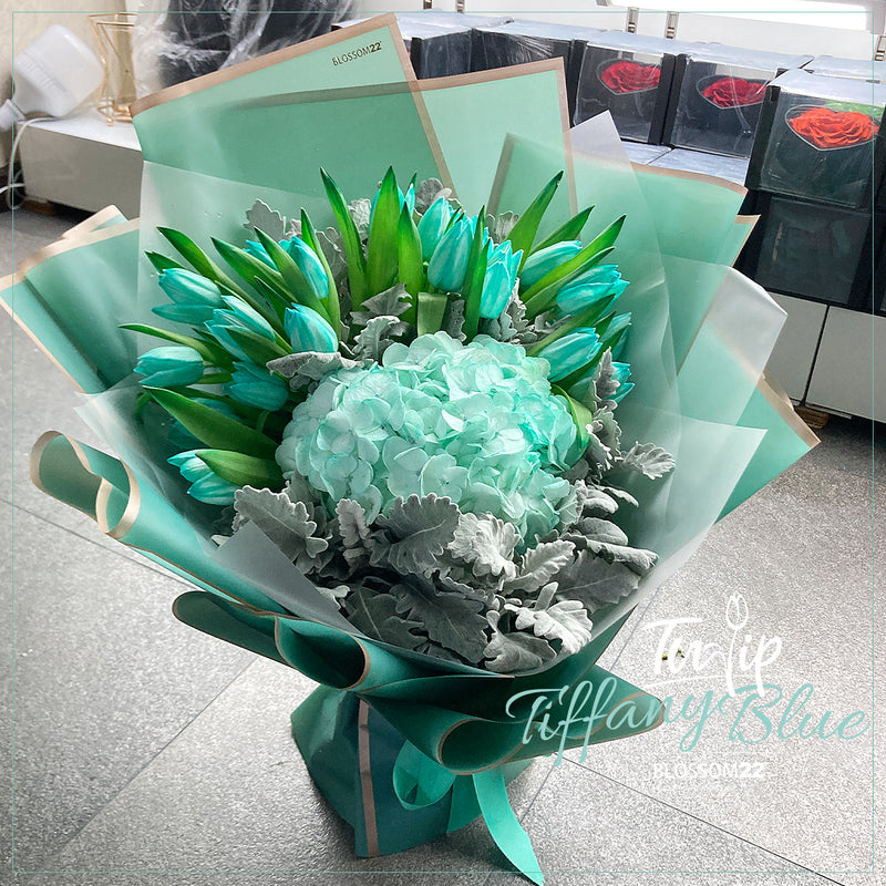 19枝 蒂芬妮鬱金香繡球花束 ｜19 Tiffany Blue Tulips Hydrangea Bouquet