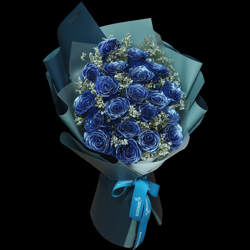 19枝 電藍玫瑰花束｜19 Thunder Blue Dyeing Rose bouquet(Blue Thunder)