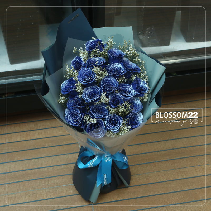 19枝 電藍玫瑰花束｜19 Thunder Blue Dyeing Rose bouquet (情人節花束）