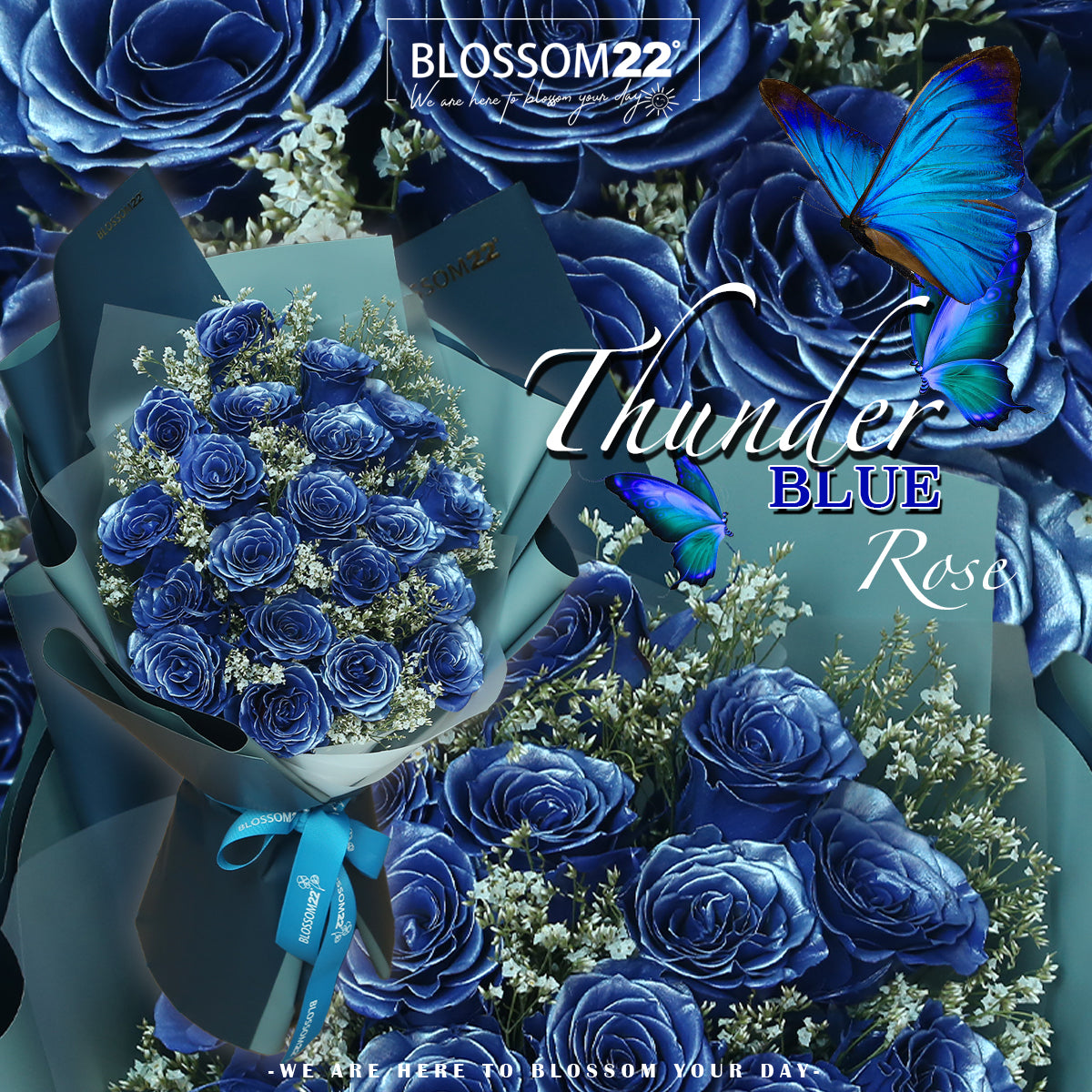 19枝 電藍玫瑰花束｜19 Thunder Blue Dyeing Rose bouquet(Blue Thunder)