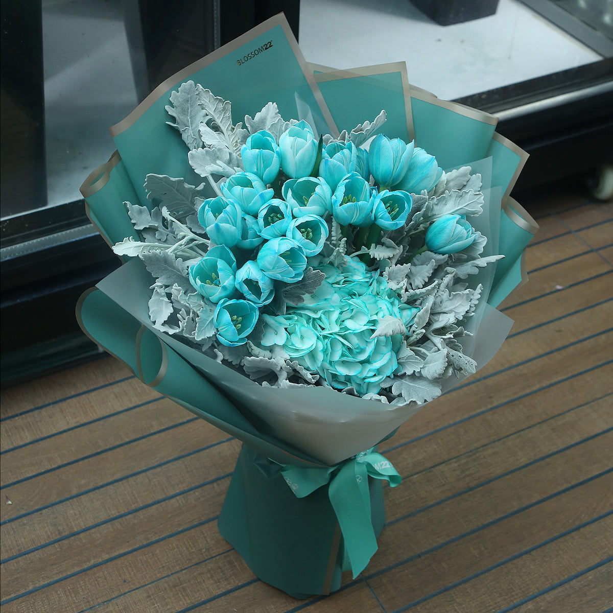 19枝 蒂芬妮鬱金香繡球花束 ｜19 Tiffany Blue Tulips Hydrangea Bouquet