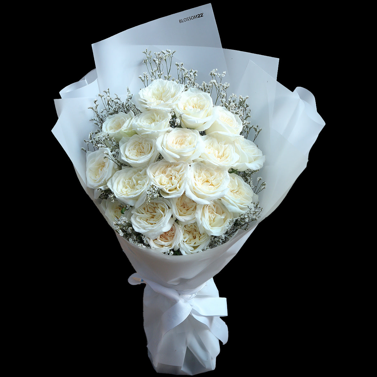 19枝 粉白庭園大頭玫瑰花束｜19 White O'Hara  bouquet