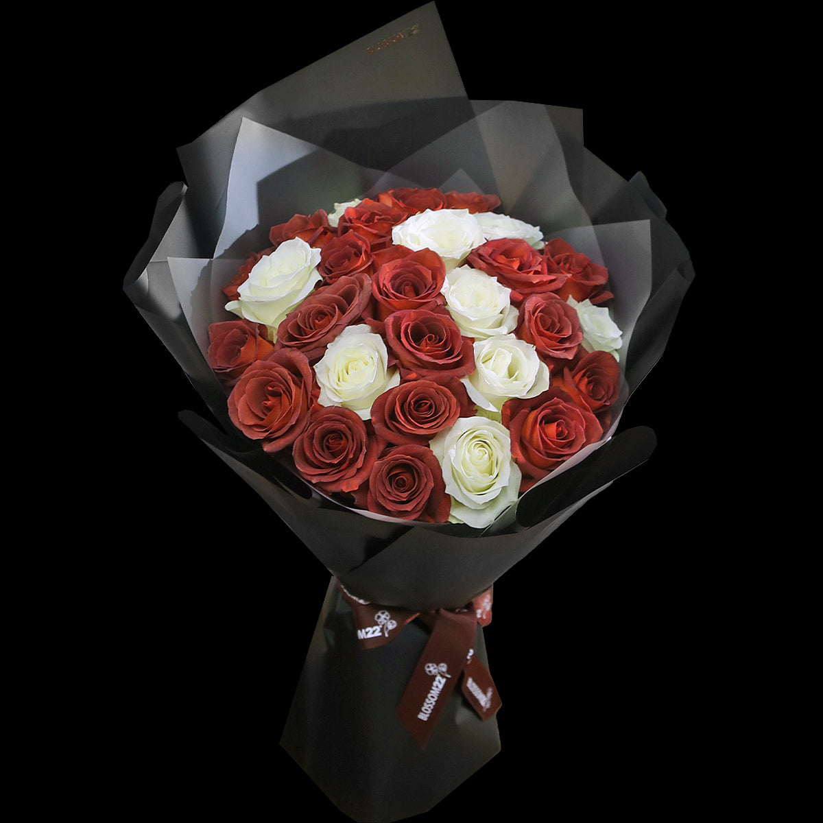 33枝 磚紅混白玫瑰花束｜33 Brick Red & White Rose Bouquet