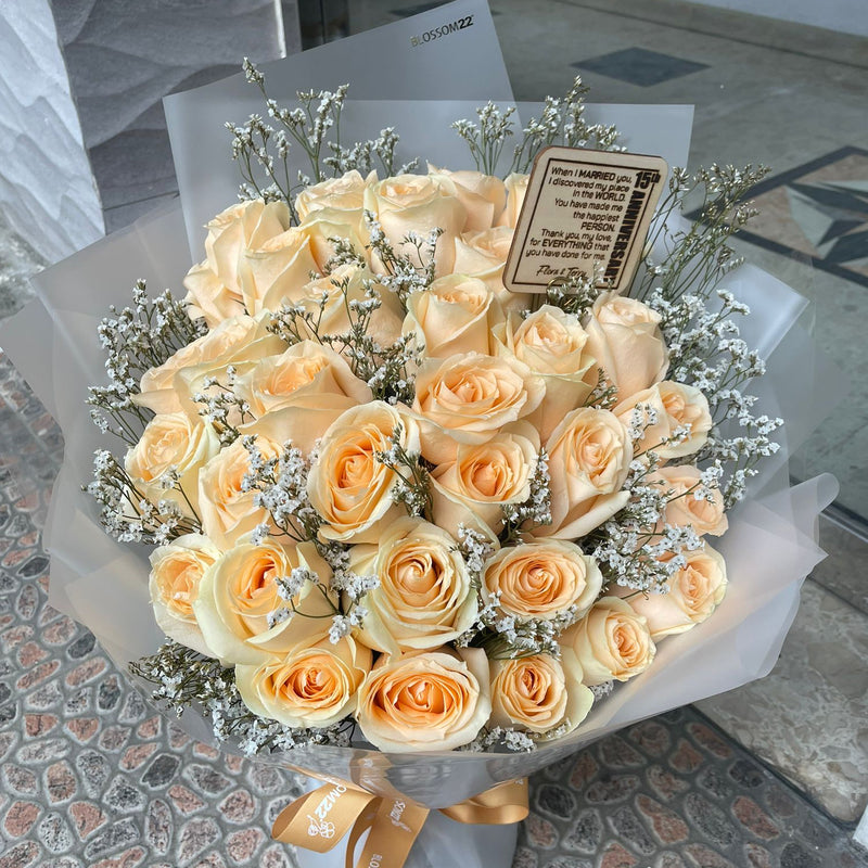 33枝 香檳玫瑰求婚花束｜33 Champagne Roses Bouquet (Peach Avalanche)