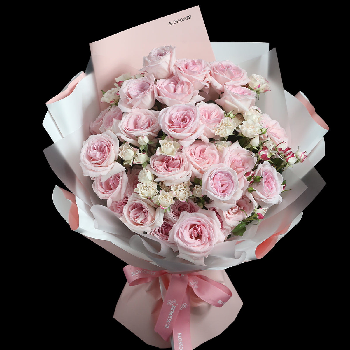 33枝 淺粉及多頭玫瑰花束｜33 Light Pink & Mini Pink Roses Bouquet (Pink O'Hara)