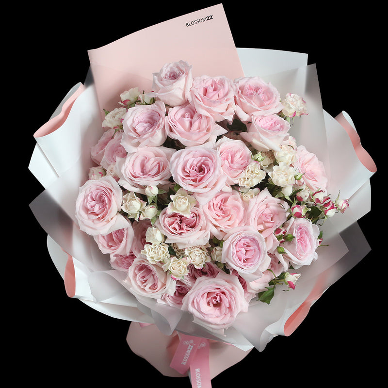 淺粉庭園及多頭玫瑰花束｜Light Pink & Mini Pink Roses Bouquet (Pink O'Hara)