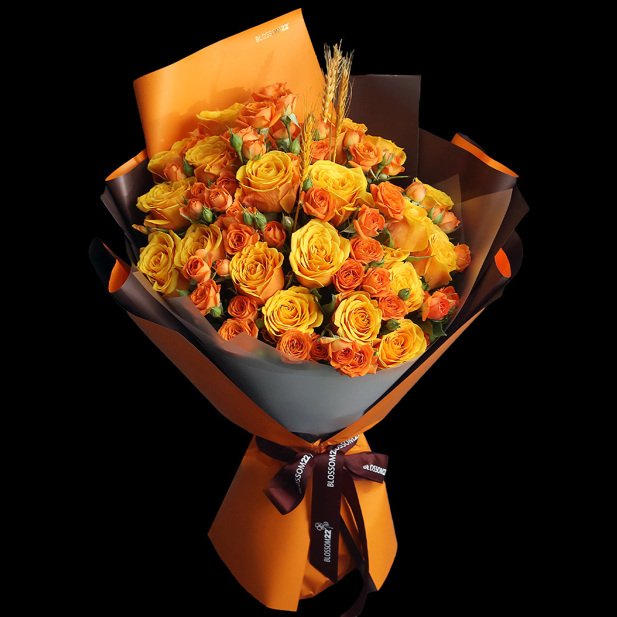 橙色混合玫瑰花束｜Mixed Orange Roses Bouquet (Wheat 稻香)