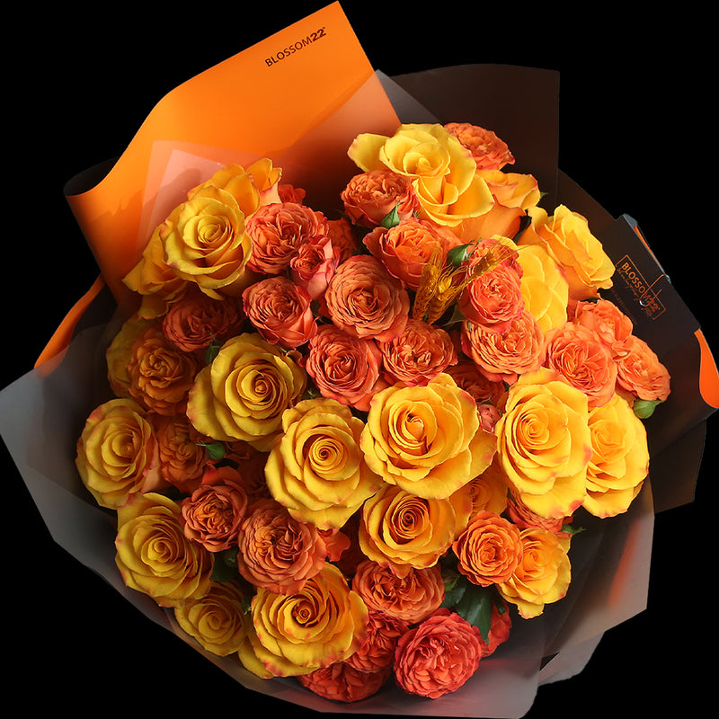 橙色混合玫瑰花束｜Mixed Orange Roses Bouquet (Wheat 稻香)