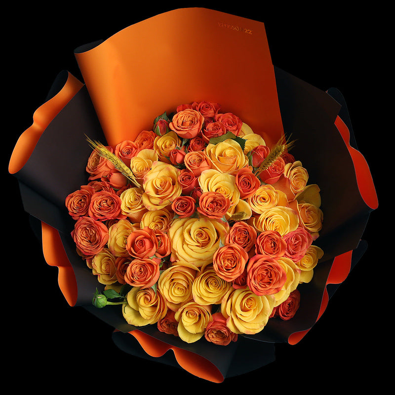 33 橙色混合玫瑰花束｜33 Mixed Orange Roses Bouquet (Wheat 稻香) 花束 bouquet 鮮花束 BLOSSOM22