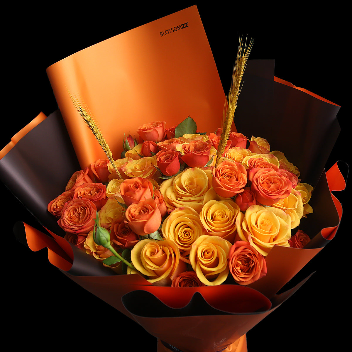 33 橙色混合玫瑰花束｜33 Mixed Orange Roses Bouquet (Wheat 稻香) 花束 bouquet 鮮花束 BLOSSOM22