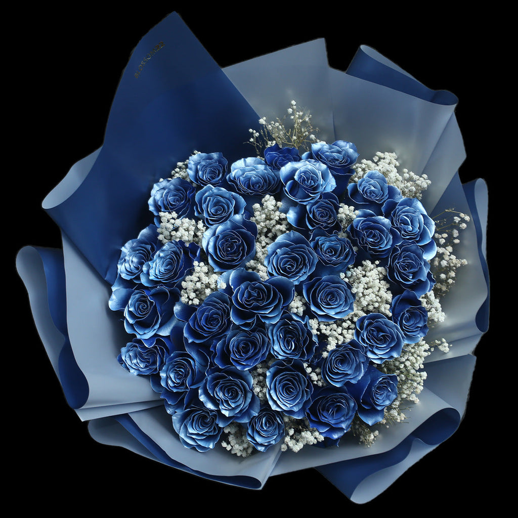 33枝 電藍玫瑰花束｜33 Thunder Blue Dyeing Roses Bouquet（情人節花束）