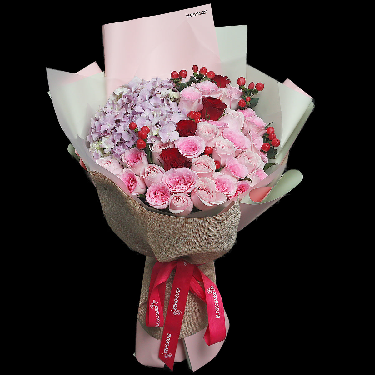 33枝混色粉玫瑰及繡球花束｜33 Mixed Pink Roses & Hydrangea Bouquet