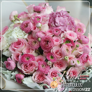 39粉庭園玫瑰洋牡丹繡球花束 ｜39 Pink Garden Roses with Ranunculus & Hydrangea Bouquet
