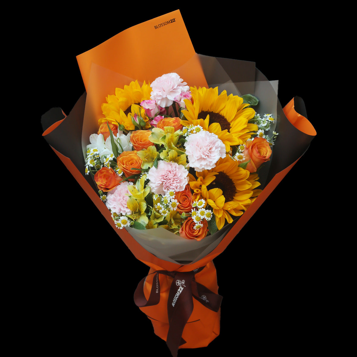 3 向日葵玫瑰大丁秘魯百合花束｜3 Sunflower, Rose, Carnation and Lily Bouquet (Summer Vacation)