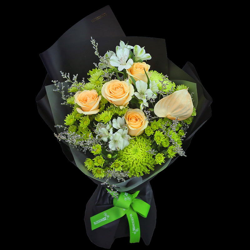 香檳玫瑰綠雛菊小百合花束｜Champagne Green Spary Chrysanthemum with Lily Bouquet