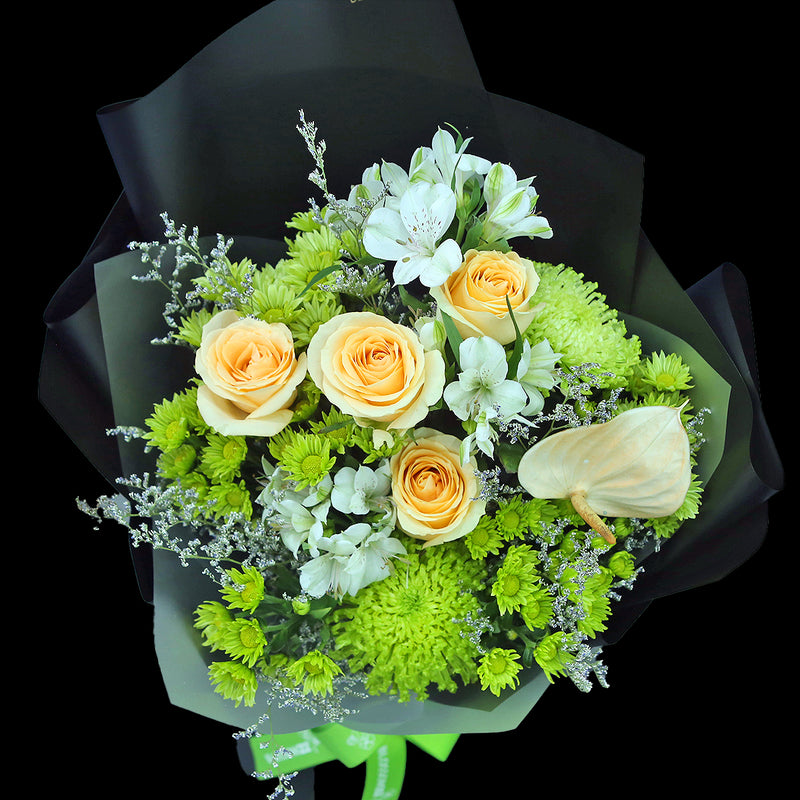 香檳玫瑰綠雛菊小百合花束｜Champagne Green Spary Chrysanthemum with Lily Bouquet