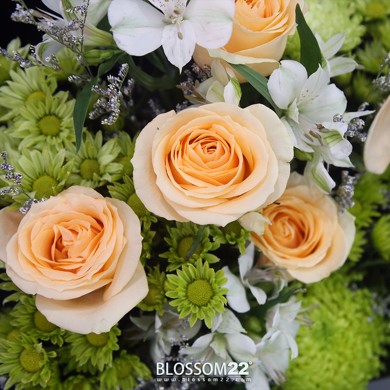 香檳玫瑰綠雛菊小百合花束｜Champagne Green Spary Chrysanthemum with Lily Bouquet