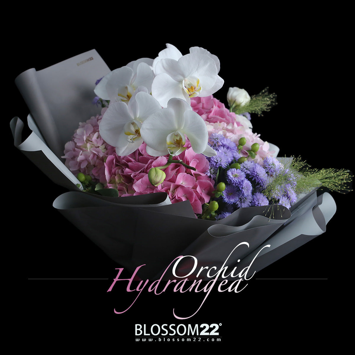 4 粉繡球蝴蝶蘭花束｜4 Pink Hydrangea & Orchid (Pink Morpho ) 花束 bouquet 鮮花束 Blossom22°