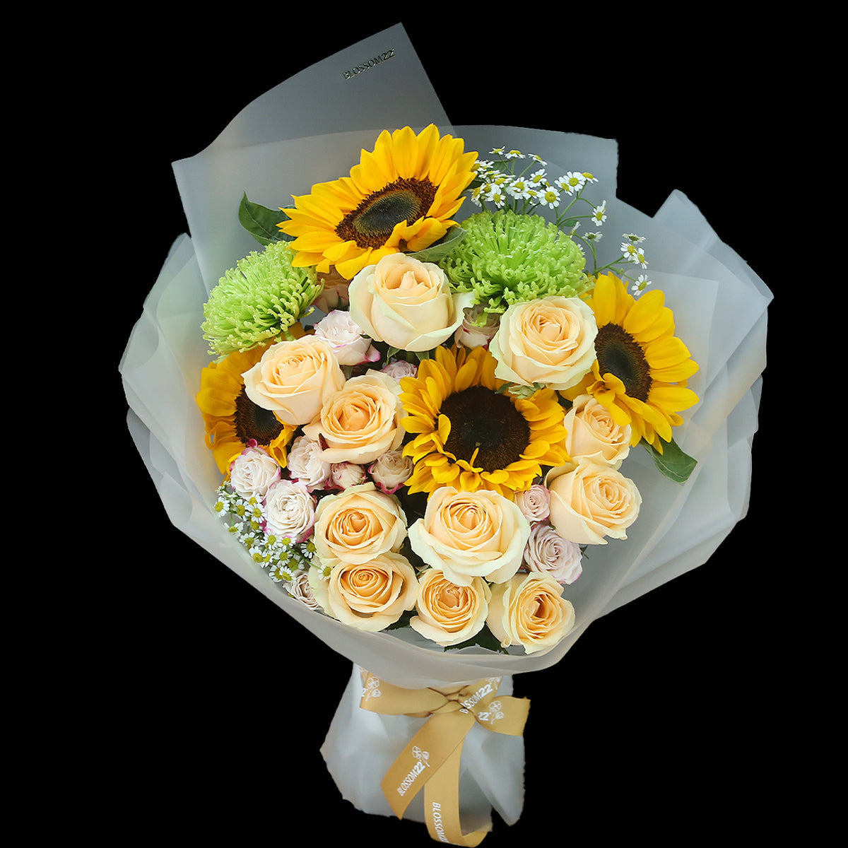 4 太陽花及香檳玫瑰花束｜4 Sunflower & Champagne Roses Bouquet