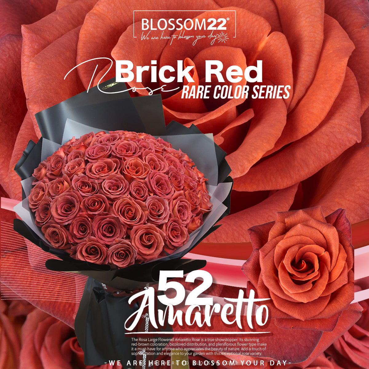 52枝 磚紅玫瑰花束｜52 Brick Red  Rose Bouquet (52 Amaretto)